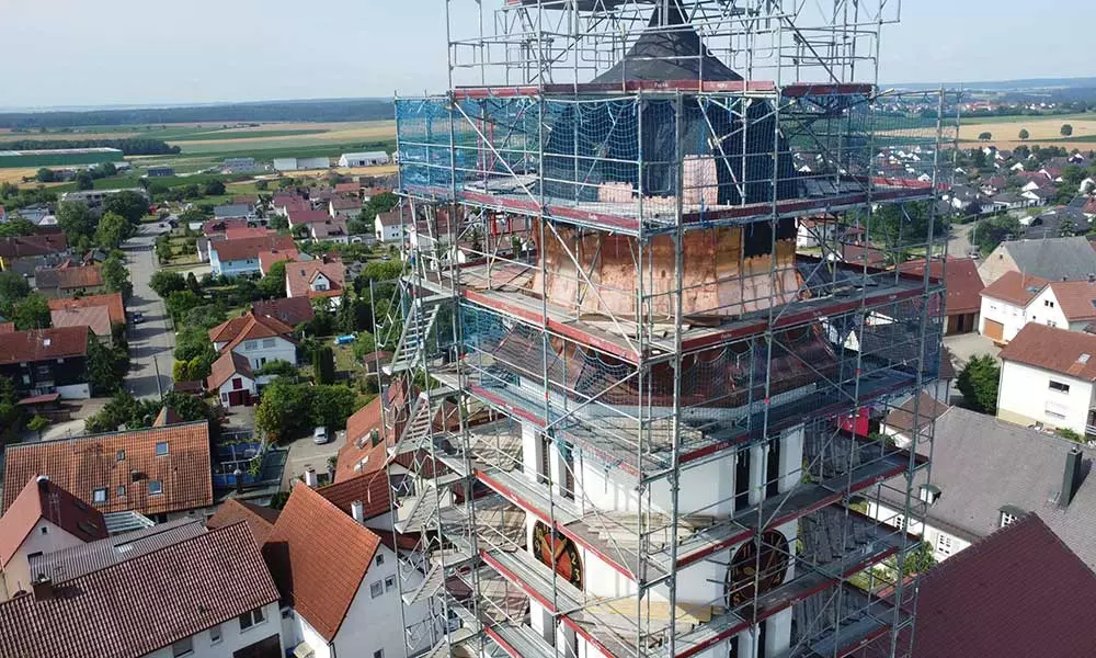 Arbeiten am Turmhelm